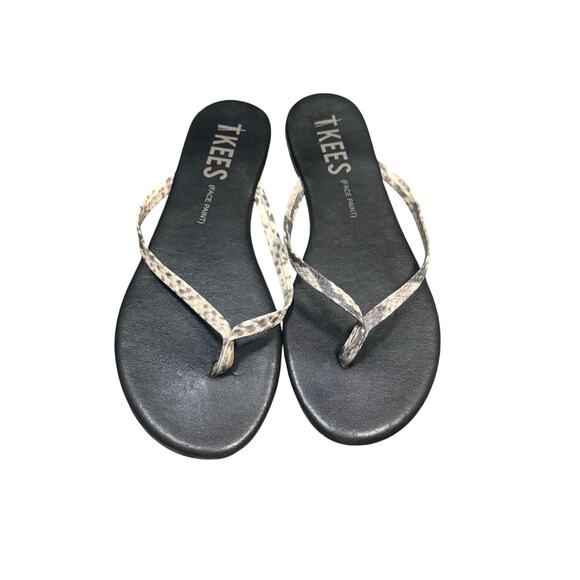 Tkees Black and Snakeskin Flip Flops Women's Size 8 - Picture 1 of 4